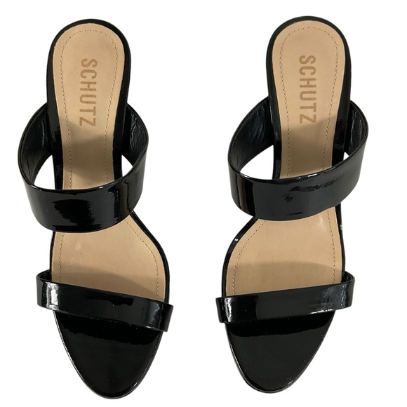 Schutz Black Patent Leather Strappy Heeled Sandals Size 7.5B Made in Brazil - Picture 3 of 12